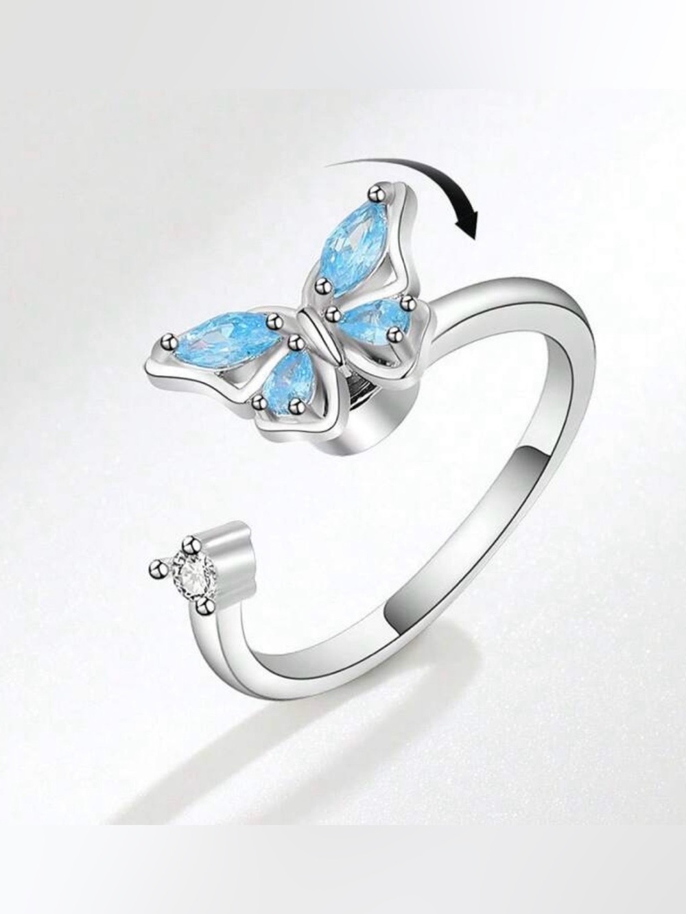 Zirconia Rhinestone Spinner Fidget adjustable open butterly Ring